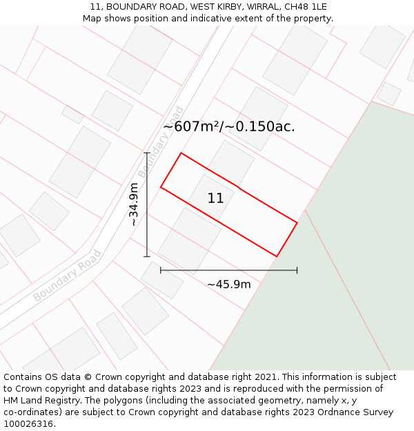 11, BOUNDARY ROAD, WEST KIRBY, WIRRAL, CH48 1LE: Plot and title map