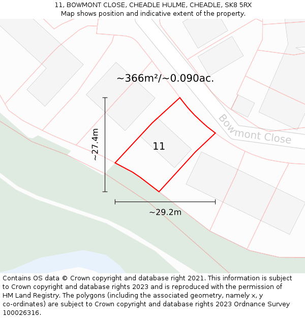 11, BOWMONT CLOSE, CHEADLE HULME, CHEADLE, SK8 5RX: Plot and title map