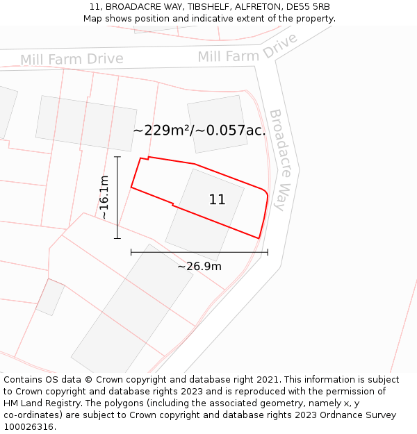 11, BROADACRE WAY, TIBSHELF, ALFRETON, DE55 5RB: Plot and title map