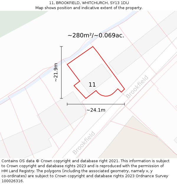 11, BROOKFIELD, WHITCHURCH, SY13 1DU: Plot and title map