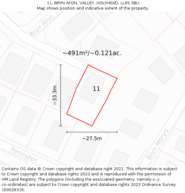 11, BRYN AFON, VALLEY, HOLYHEAD, LL65 3BU: Plot and title map