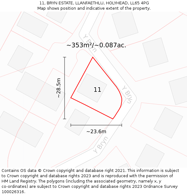 11, BRYN ESTATE, LLANFAETHLU, HOLYHEAD, LL65 4PG: Plot and title map