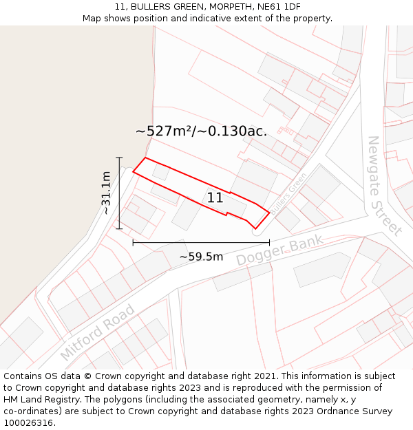 11, BULLERS GREEN, MORPETH, NE61 1DF: Plot and title map