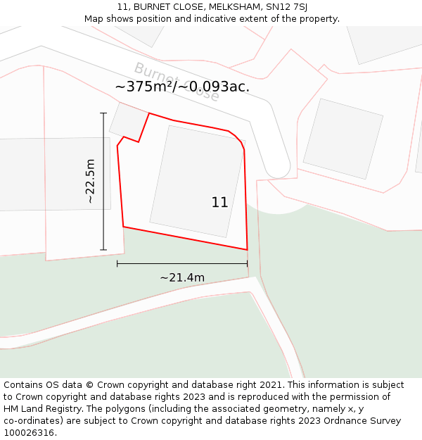 11, BURNET CLOSE, MELKSHAM, SN12 7SJ: Plot and title map