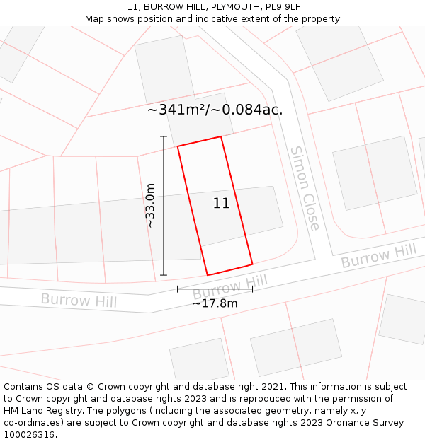 11, BURROW HILL, PLYMOUTH, PL9 9LF: Plot and title map