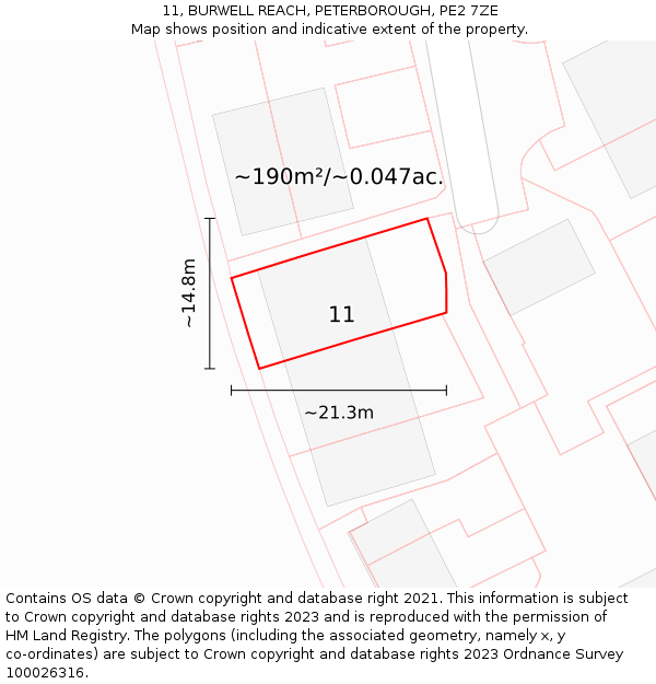 11, BURWELL REACH, PETERBOROUGH, PE2 7ZE: Plot and title map