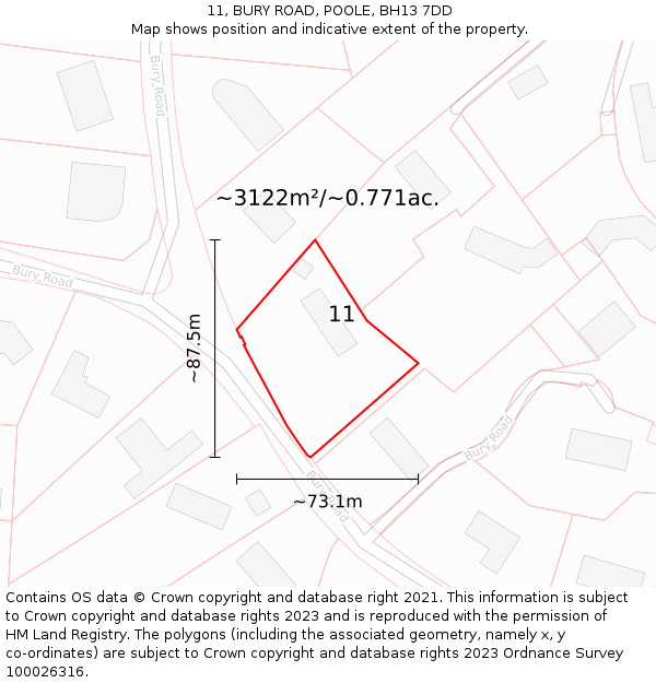 11, BURY ROAD, POOLE, BH13 7DD: Plot and title map