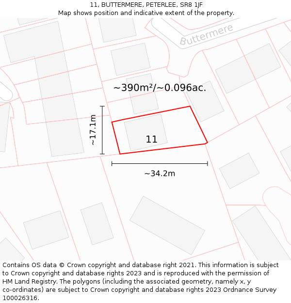 11, BUTTERMERE, PETERLEE, SR8 1JF: Plot and title map