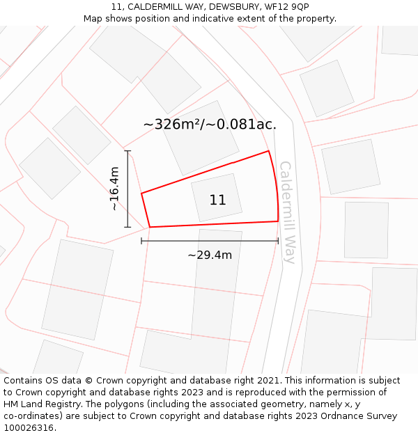 11, CALDERMILL WAY, DEWSBURY, WF12 9QP: Plot and title map