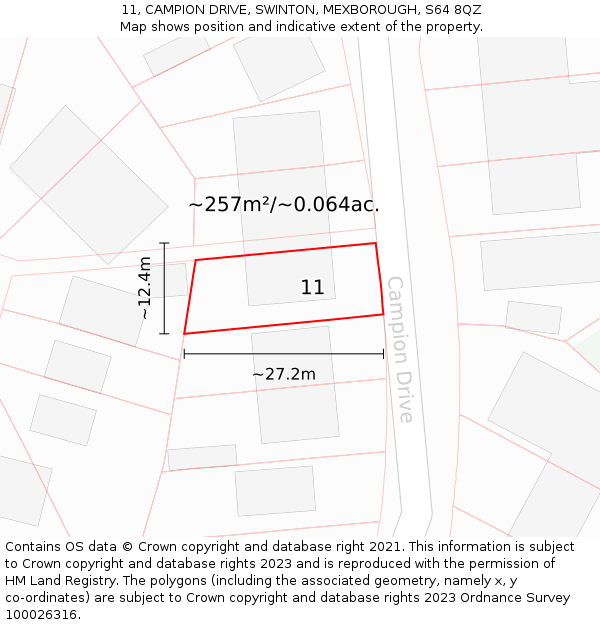 11, CAMPION DRIVE, SWINTON, MEXBOROUGH, S64 8QZ: Plot and title map