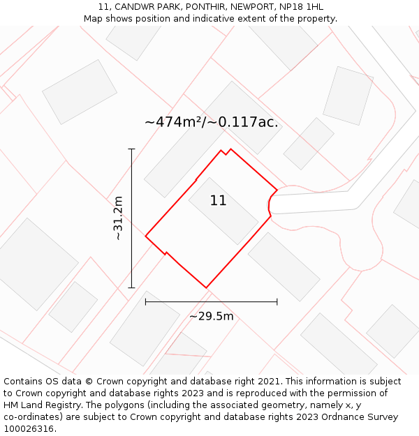 11, CANDWR PARK, PONTHIR, NEWPORT, NP18 1HL: Plot and title map