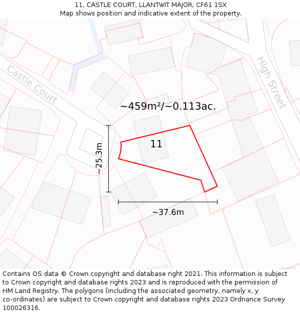 11, CASTLE COURT, LLANTWIT MAJOR, CF61 1SX: Plot and title map