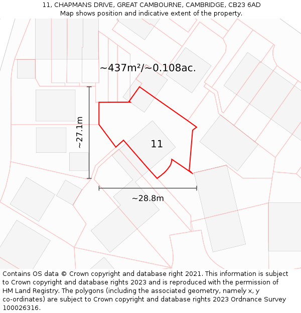 11, CHAPMANS DRIVE, GREAT CAMBOURNE, CAMBRIDGE, CB23 6AD: Plot and title map