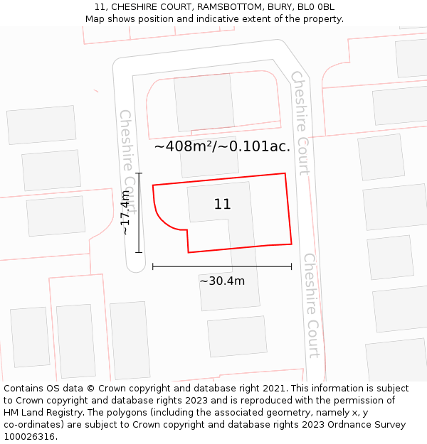 11, CHESHIRE COURT, RAMSBOTTOM, BURY, BL0 0BL: Plot and title map