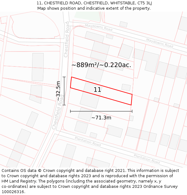 11, CHESTFIELD ROAD, CHESTFIELD, WHITSTABLE, CT5 3LJ: Plot and title map