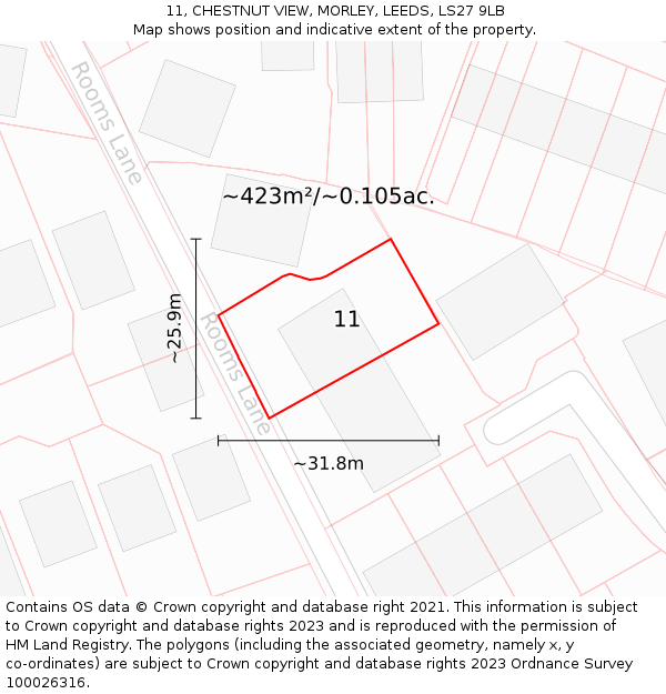 11, CHESTNUT VIEW, MORLEY, LEEDS, LS27 9LB: Plot and title map