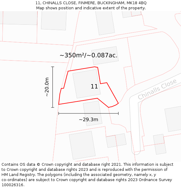 11, CHINALLS CLOSE, FINMERE, BUCKINGHAM, MK18 4BQ: Plot and title map