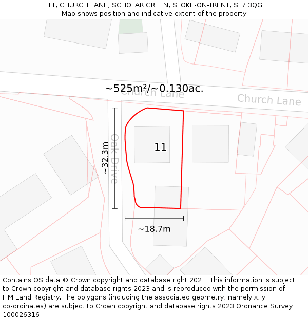 11, CHURCH LANE, SCHOLAR GREEN, STOKE-ON-TRENT, ST7 3QG: Plot and title map