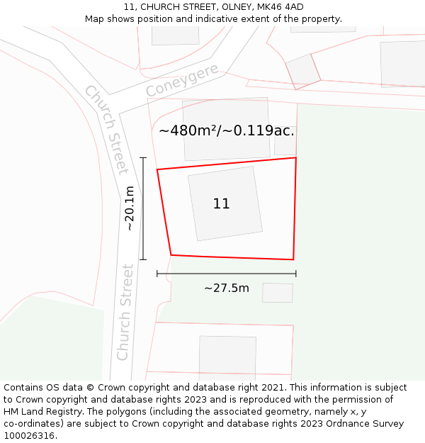 11, CHURCH STREET, OLNEY, MK46 4AD: Plot and title map