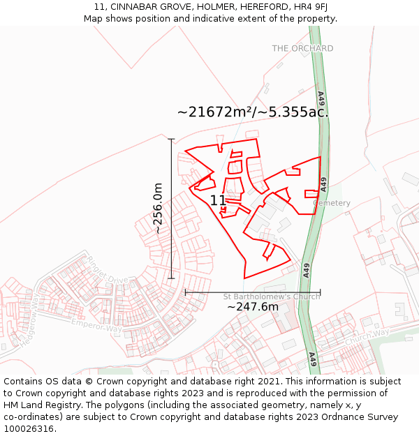 11, CINNABAR GROVE, HOLMER, HEREFORD, HR4 9FJ: Plot and title map