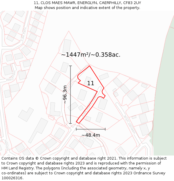 11, CLOS MAES MAWR, ENERGLYN, CAERPHILLY, CF83 2UY: Plot and title map