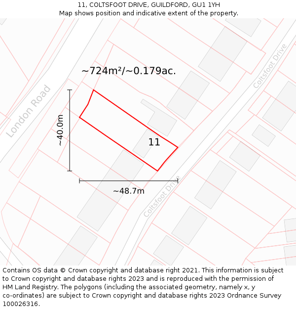 11, COLTSFOOT DRIVE, GUILDFORD, GU1 1YH: Plot and title map