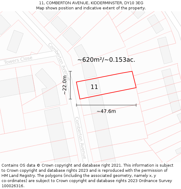 11, COMBERTON AVENUE, KIDDERMINSTER, DY10 3EG: Plot and title map