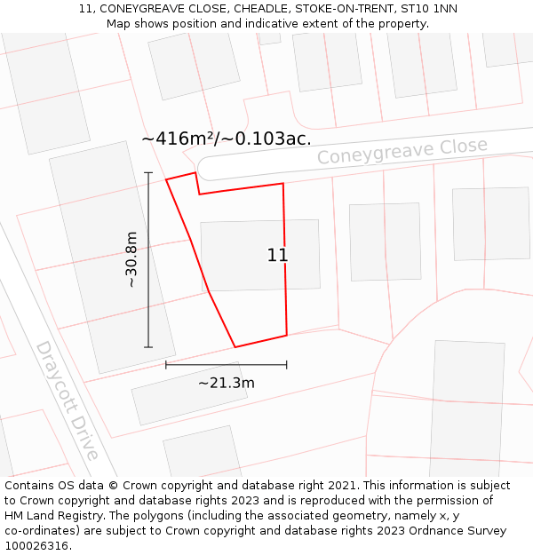 11, CONEYGREAVE CLOSE, CHEADLE, STOKE-ON-TRENT, ST10 1NN: Plot and title map