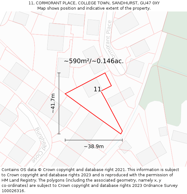 11, CORMORANT PLACE, COLLEGE TOWN, SANDHURST, GU47 0XY: Plot and title map