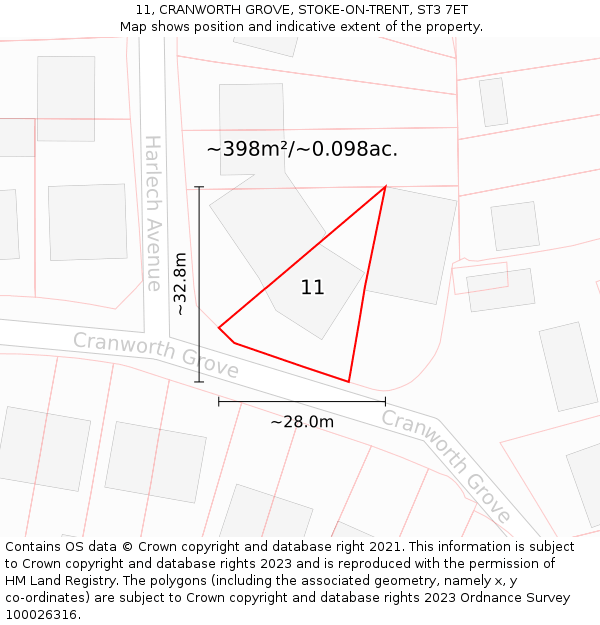 11, CRANWORTH GROVE, STOKE-ON-TRENT, ST3 7ET: Plot and title map