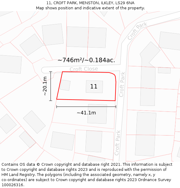 11, CROFT PARK, MENSTON, ILKLEY, LS29 6NA: Plot and title map