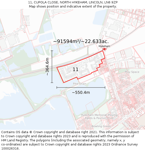 11, CUPOLA CLOSE, NORTH HYKEHAM, LINCOLN, LN6 9ZP: Plot and title map