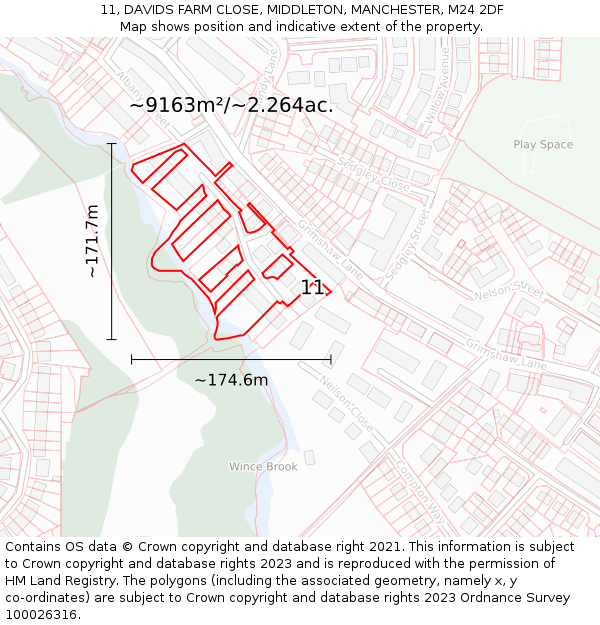 11, DAVIDS FARM CLOSE, MIDDLETON, MANCHESTER, M24 2DF: Plot and title map