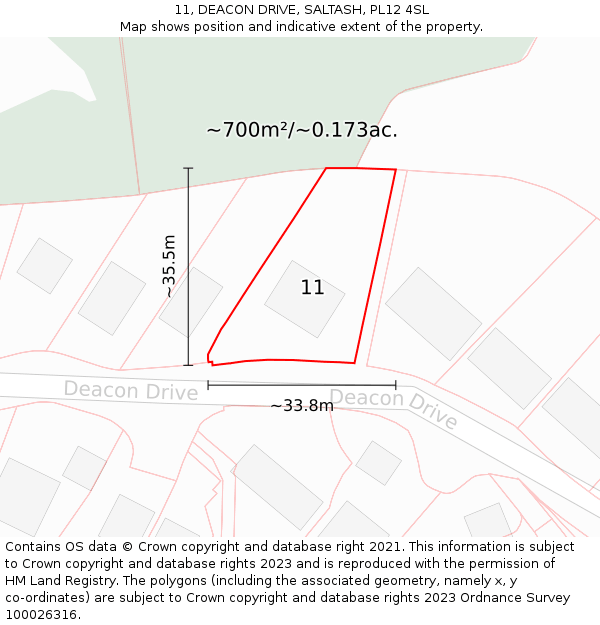 11, DEACON DRIVE, SALTASH, PL12 4SL: Plot and title map