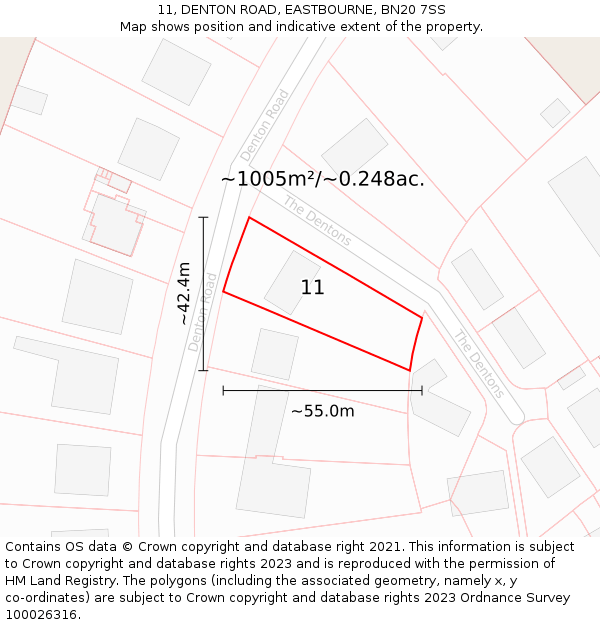 11, DENTON ROAD, EASTBOURNE, BN20 7SS: Plot and title map