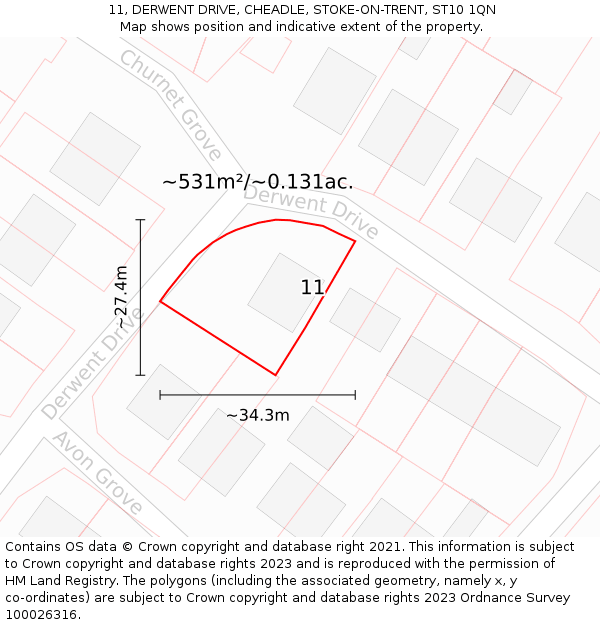 11, DERWENT DRIVE, CHEADLE, STOKE-ON-TRENT, ST10 1QN: Plot and title map