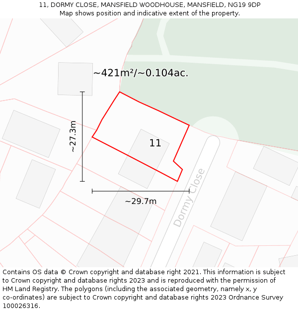 11, DORMY CLOSE, MANSFIELD WOODHOUSE, MANSFIELD, NG19 9DP: Plot and title map