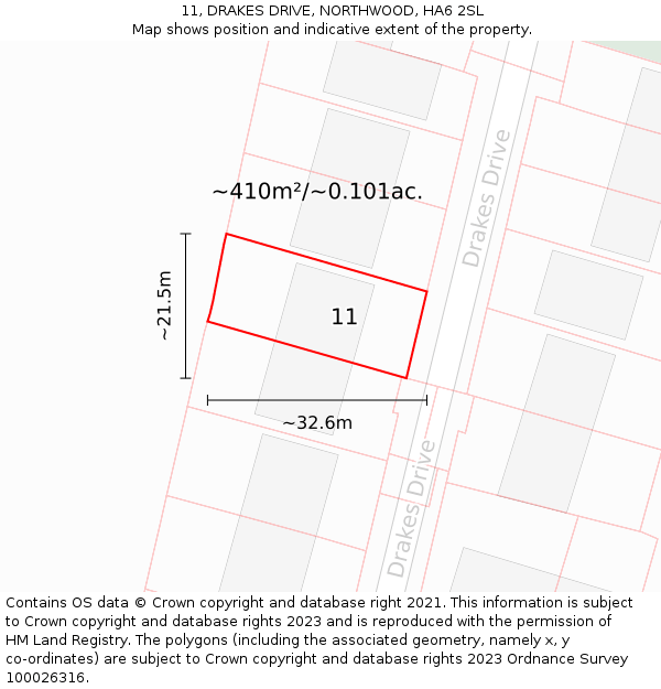 11, DRAKES DRIVE, NORTHWOOD, HA6 2SL: Plot and title map