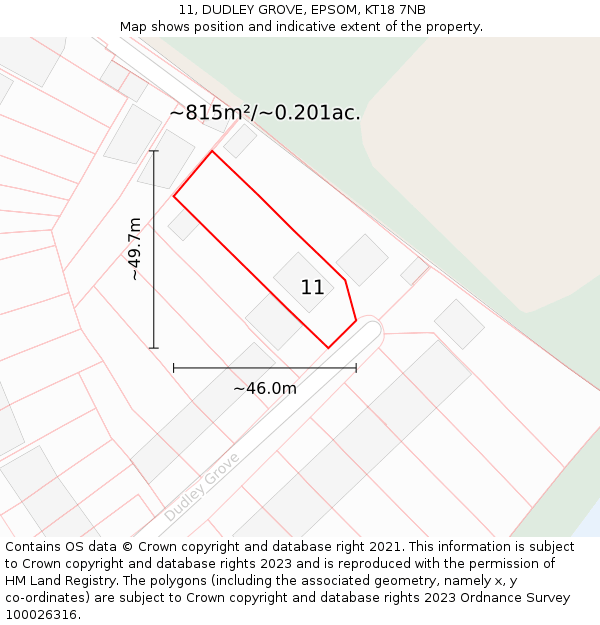 11, DUDLEY GROVE, EPSOM, KT18 7NB: Plot and title map