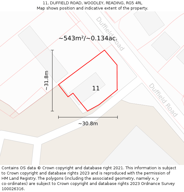 11, DUFFIELD ROAD, WOODLEY, READING, RG5 4RL: Plot and title map