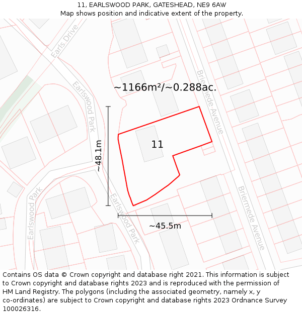 11, EARLSWOOD PARK, GATESHEAD, NE9 6AW: Plot and title map