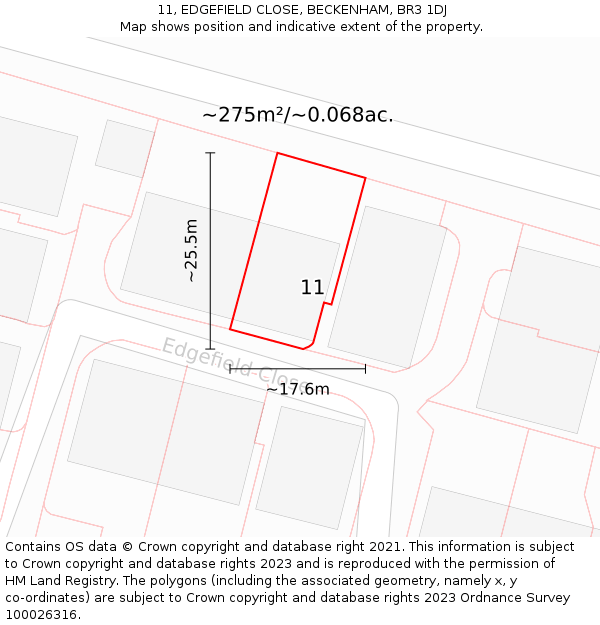 11, EDGEFIELD CLOSE, BECKENHAM, BR3 1DJ: Plot and title map