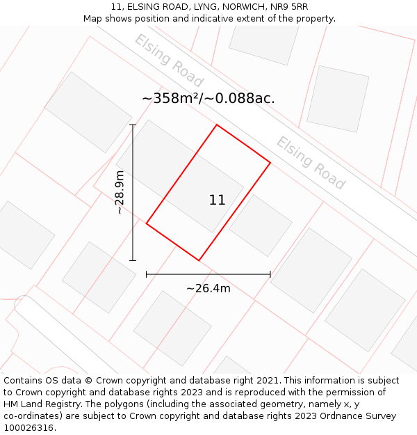 11, ELSING ROAD, LYNG, NORWICH, NR9 5RR: Plot and title map