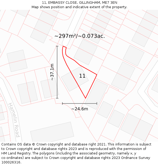 11, EMBASSY CLOSE, GILLINGHAM, ME7 3EN: Plot and title map