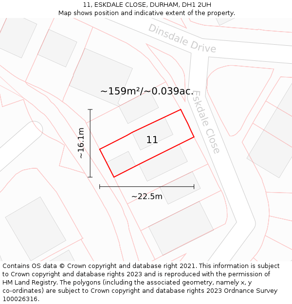 11, ESKDALE CLOSE, DURHAM, DH1 2UH: Plot and title map