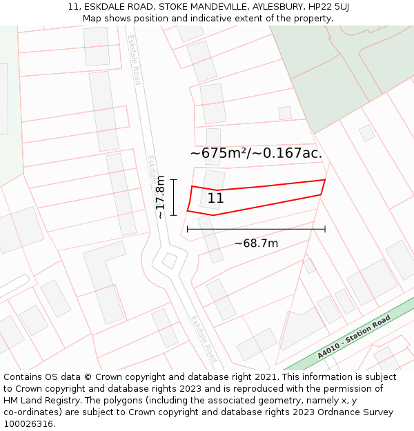 11, ESKDALE ROAD, STOKE MANDEVILLE, AYLESBURY, HP22 5UJ: Plot and title map