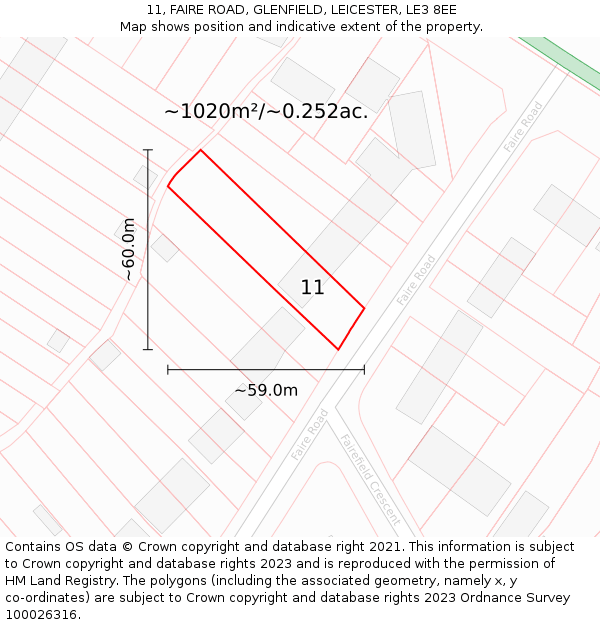 11, FAIRE ROAD, GLENFIELD, LEICESTER, LE3 8EE: Plot and title map