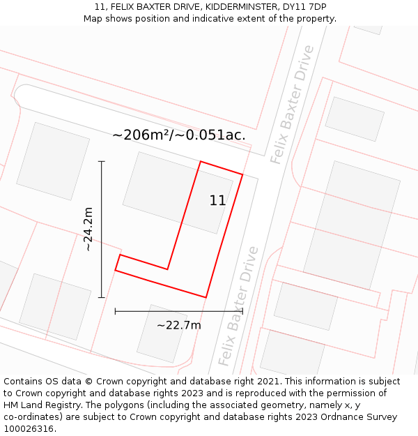 11, FELIX BAXTER DRIVE, KIDDERMINSTER, DY11 7DP: Plot and title map