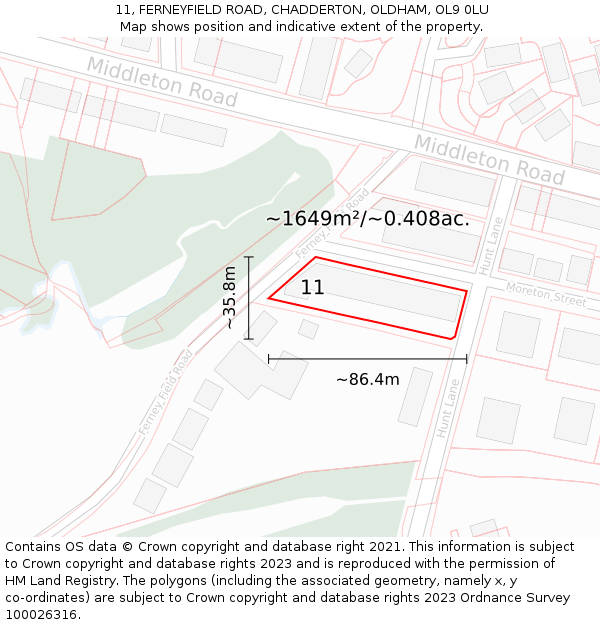 11, FERNEYFIELD ROAD, CHADDERTON, OLDHAM, OL9 0LU: Plot and title map