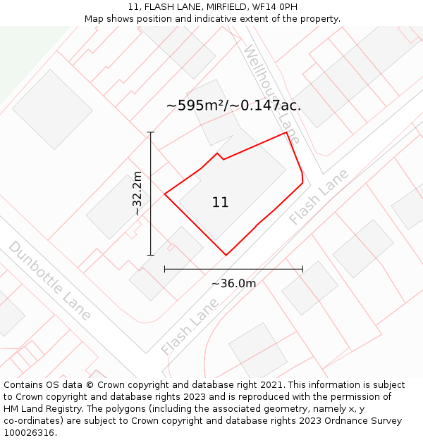 11, FLASH LANE, MIRFIELD, WF14 0PH: Plot and title map